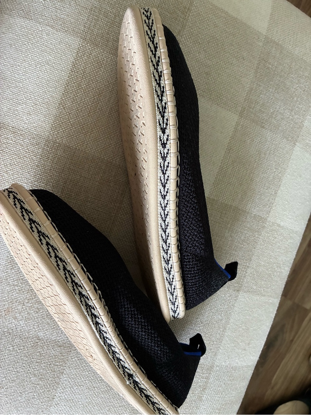 Rothy's Black Knit Espadrille-Style Slip Ons with Blue Trim - Picture 3 of 4